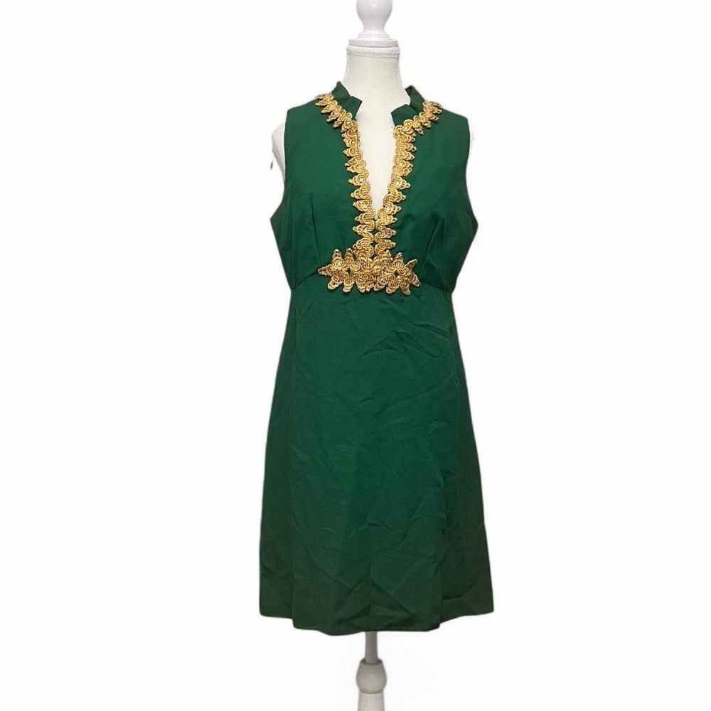 Elegant Green Dress with Gold Embroidery